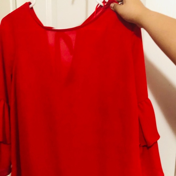 Red Ruffle Sleeved Top - Picture 2 of 2